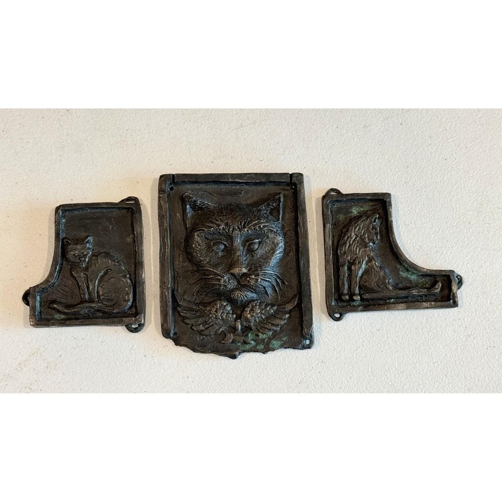 Vintage Cast Iron Gothic Style Cat Wall Plaques Set Of 3